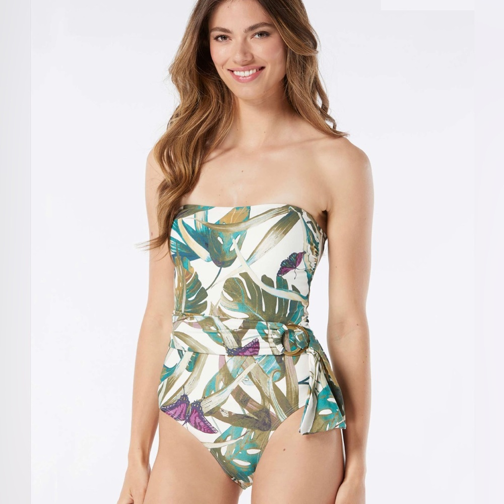 Vince Camuto Logo Ring Belted Bandeau One Piece Swimsuit - Rainforest (8)